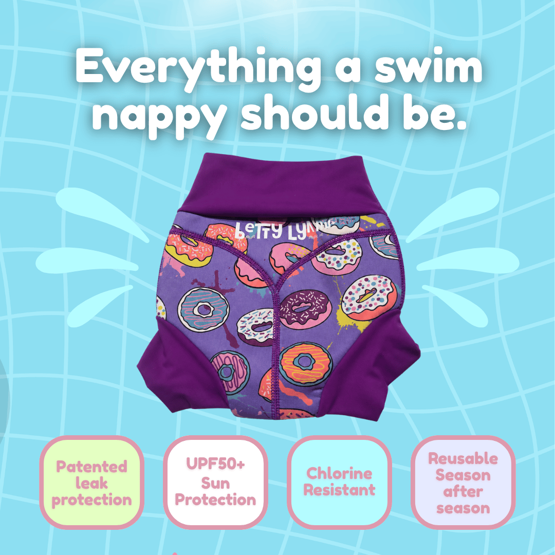 Reusable Swim Nappy – Purple Donut Print | Betty Lyn