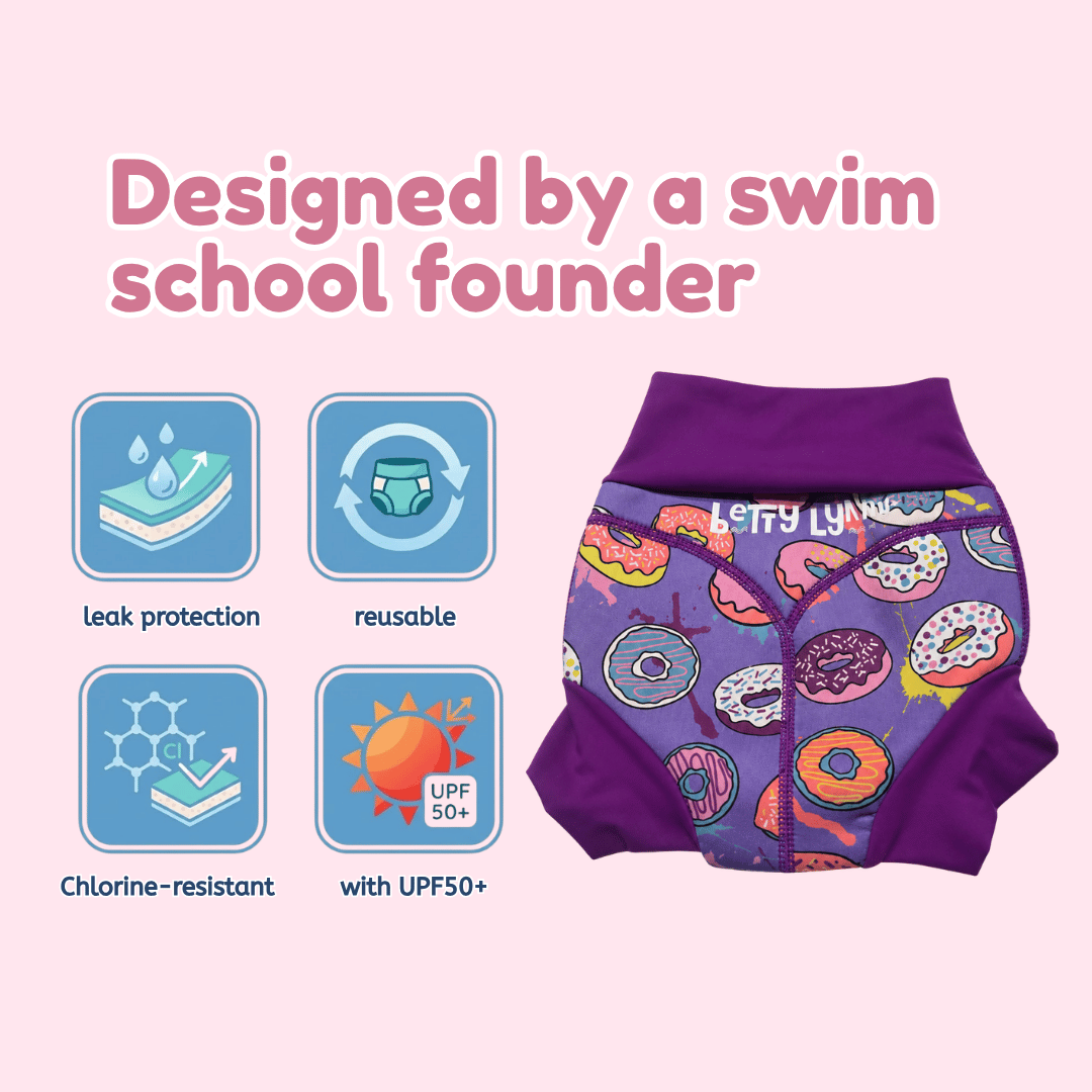 Reusable Swim Nappy – Purple Donut Print | Betty Lyn