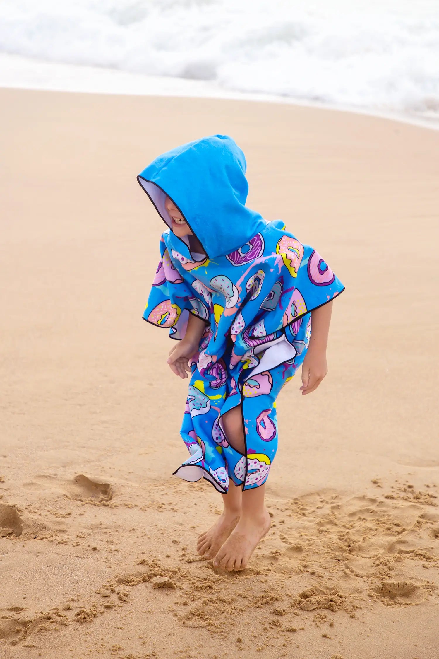 Kids Hooded Towel, Blue Donut Print | Betty Lyn