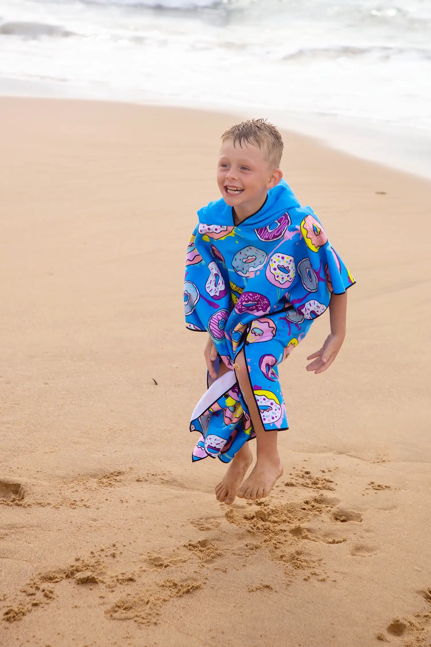 Kids Hooded Towel, Blue Donut Print | Betty Lyn