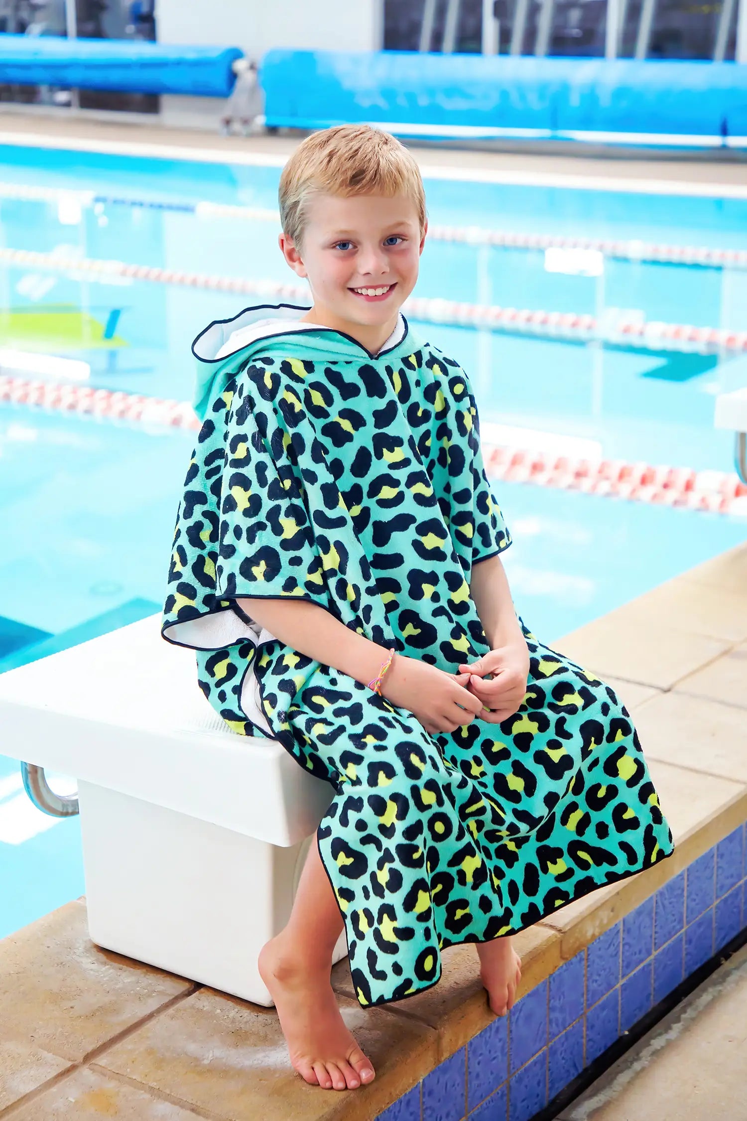 Kids Hooded Towel, Green Leopard Print | Betty Lyn