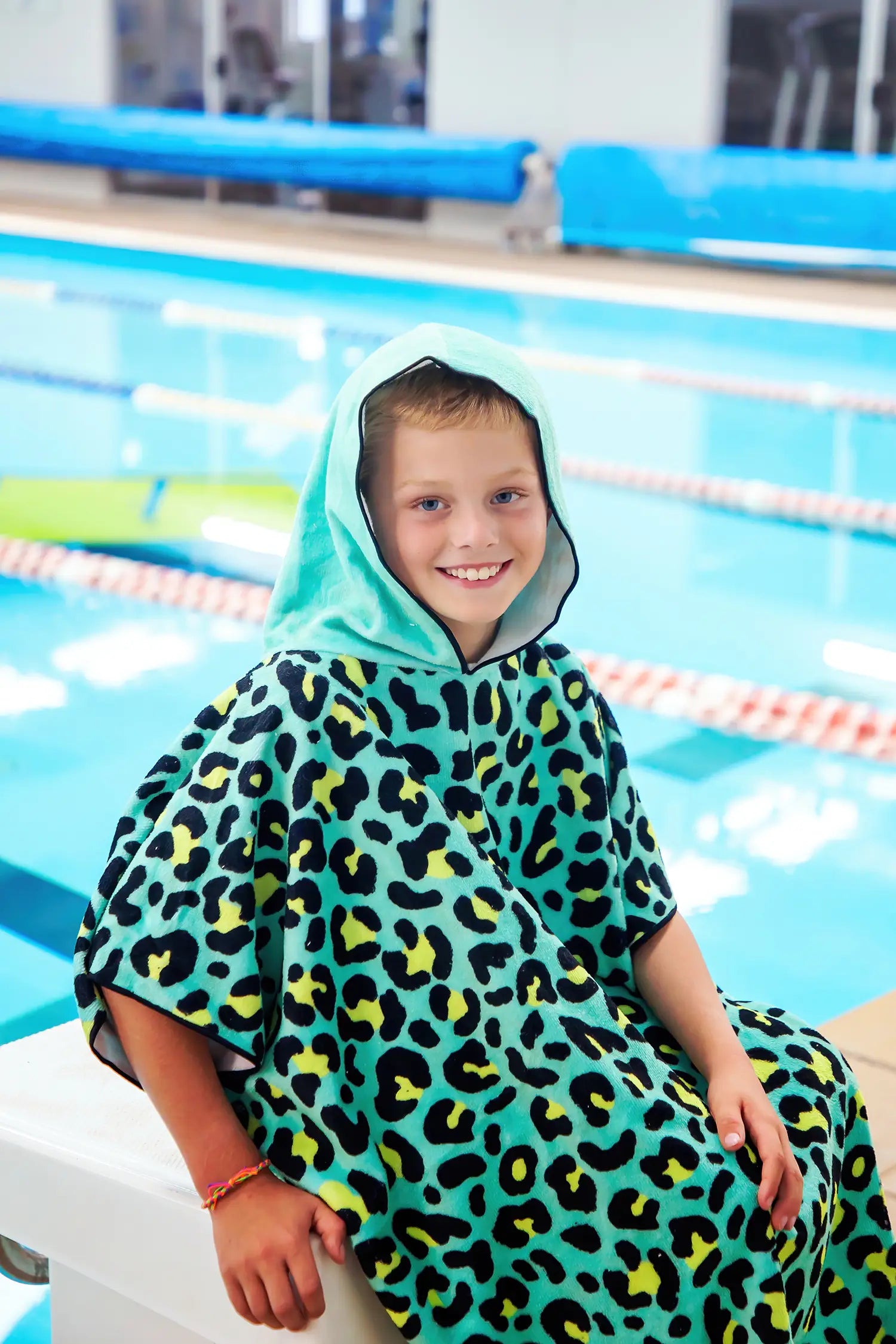 Kids Hooded Towel, Green Leopard Print | Betty Lyn