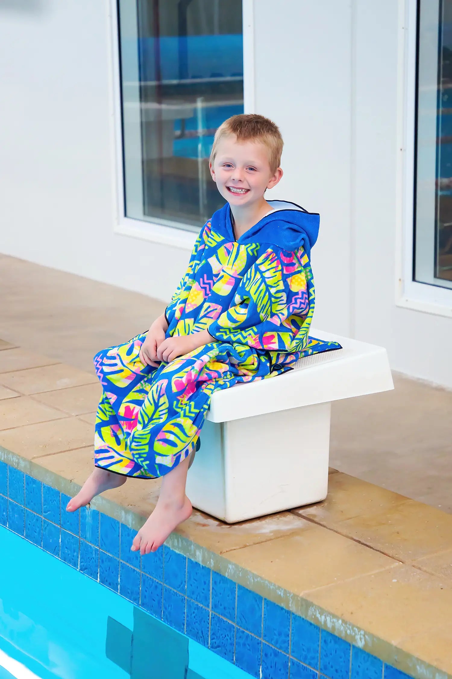 Kids Hooded Towel, Fluro Palm Print | Betty Lyn