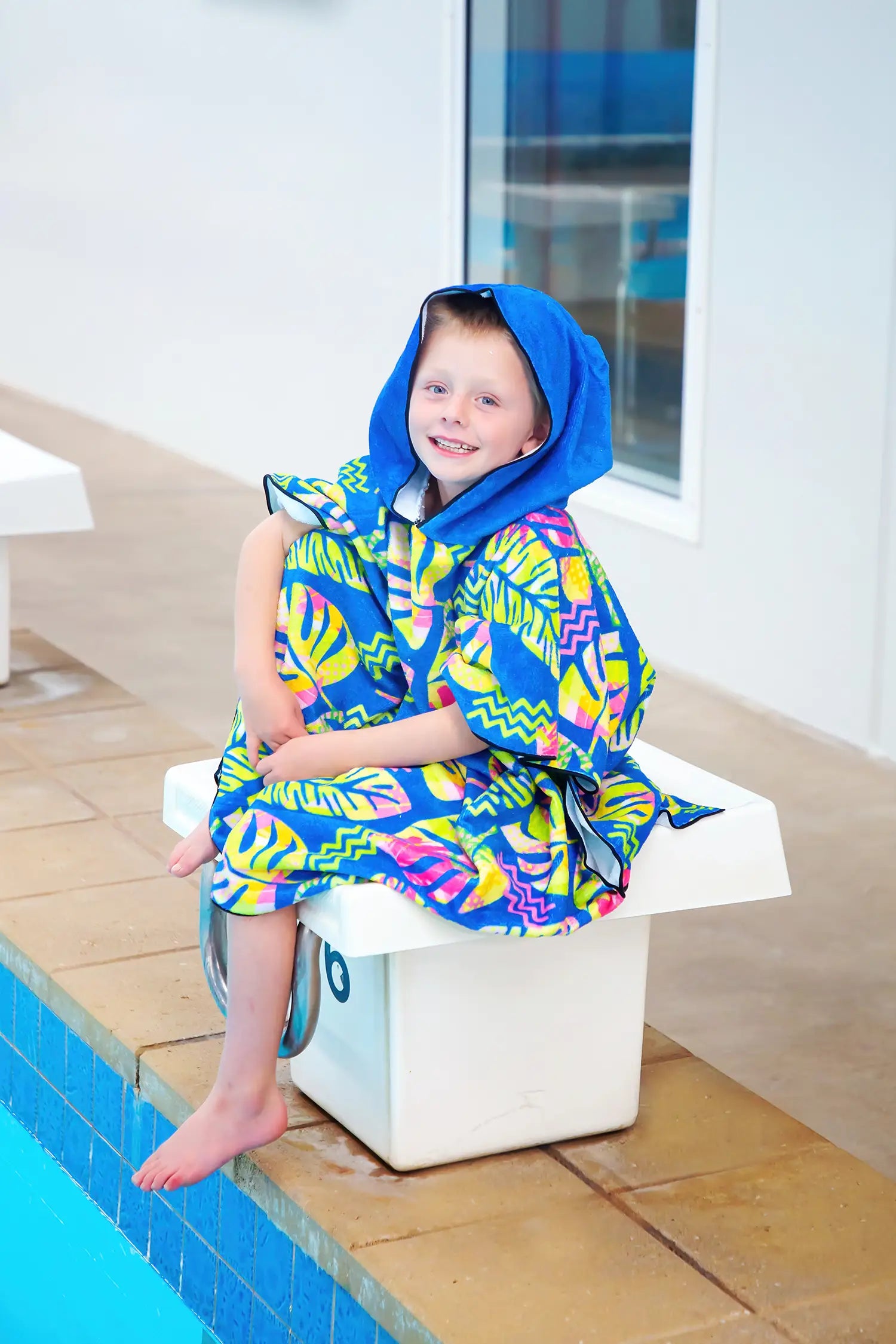 Kids Hooded Towel, Fluro Palm Print | Betty Lyn