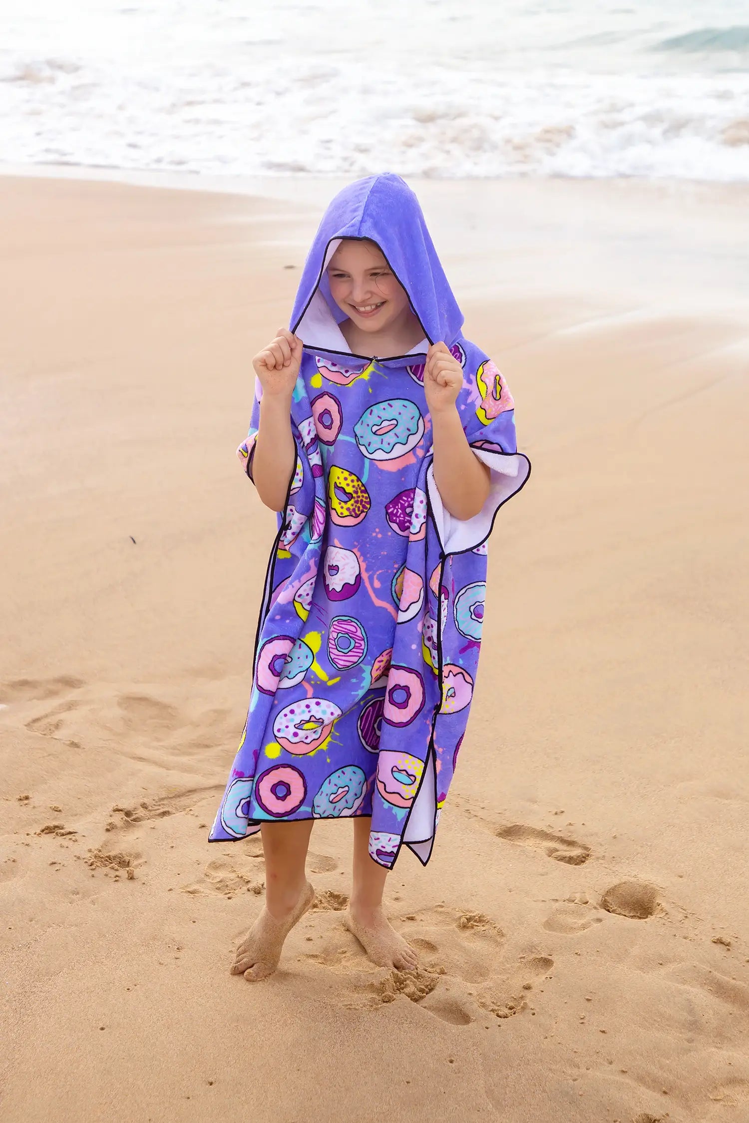 Kids Hooded Towel, Purple Donut Print | Betty Lyn