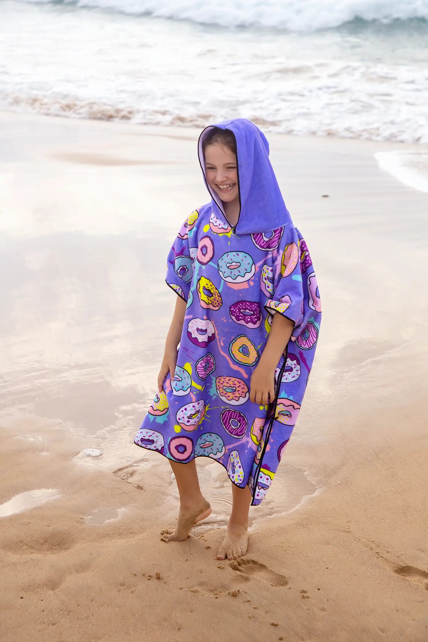 Kids Hooded Towel, Purple Donut Print | Betty Lyn